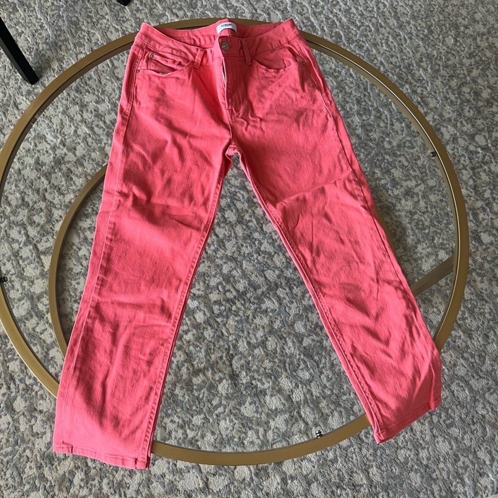 EUC Kensie Straight Leg Mid-Rise Cotton Jeans, Pink Coral, Size 6/28